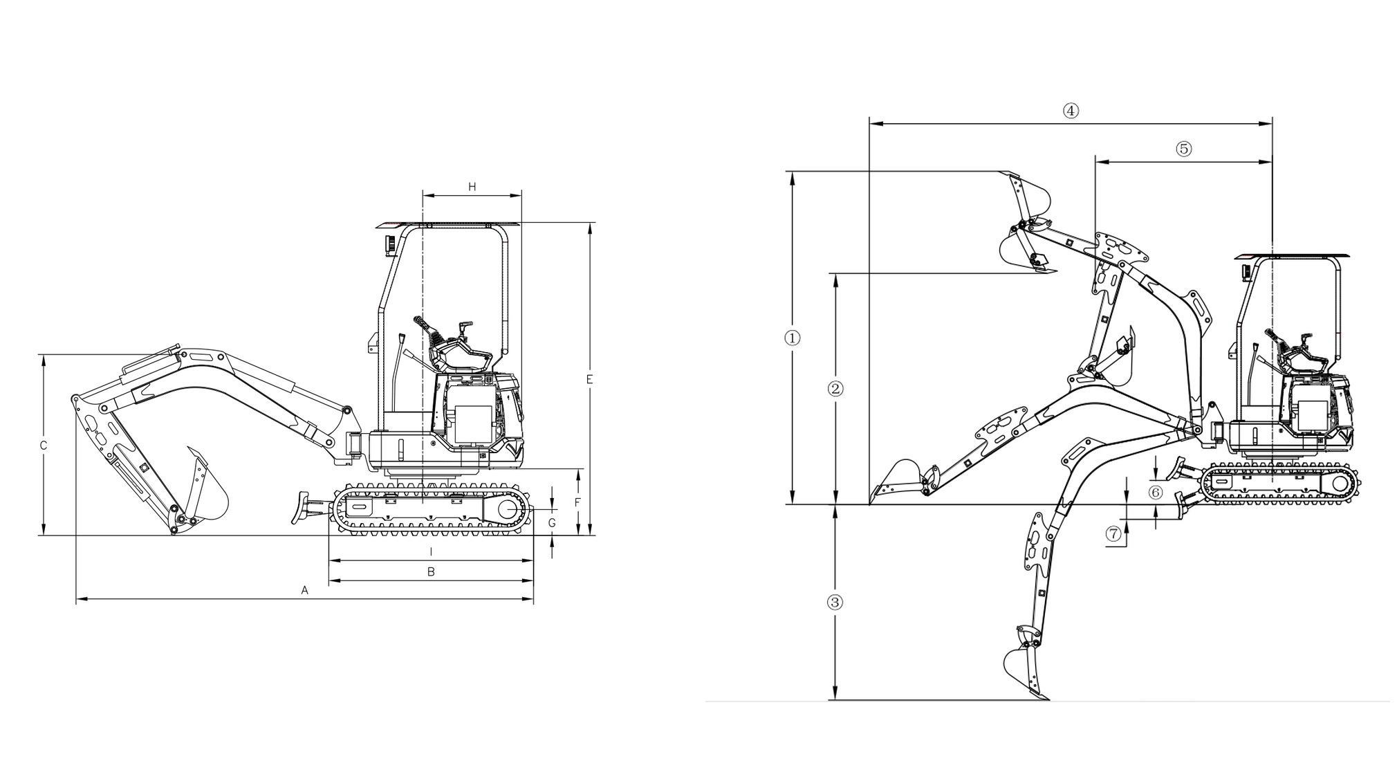 T18 Mini Excavator dimensions and operating range image